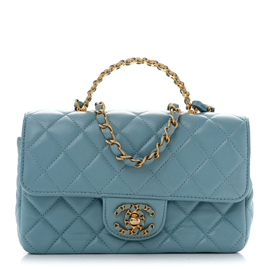 Lambskin Quilted Mini Strass On Top Flap Blue