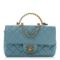 Lambskin Quilted Mini Strass On Top Flap Blue