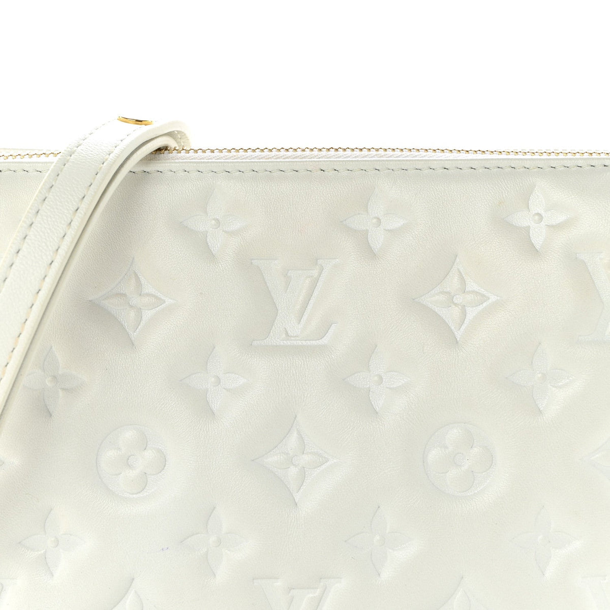 Lambskin Embossed Monogram Coussin BB White