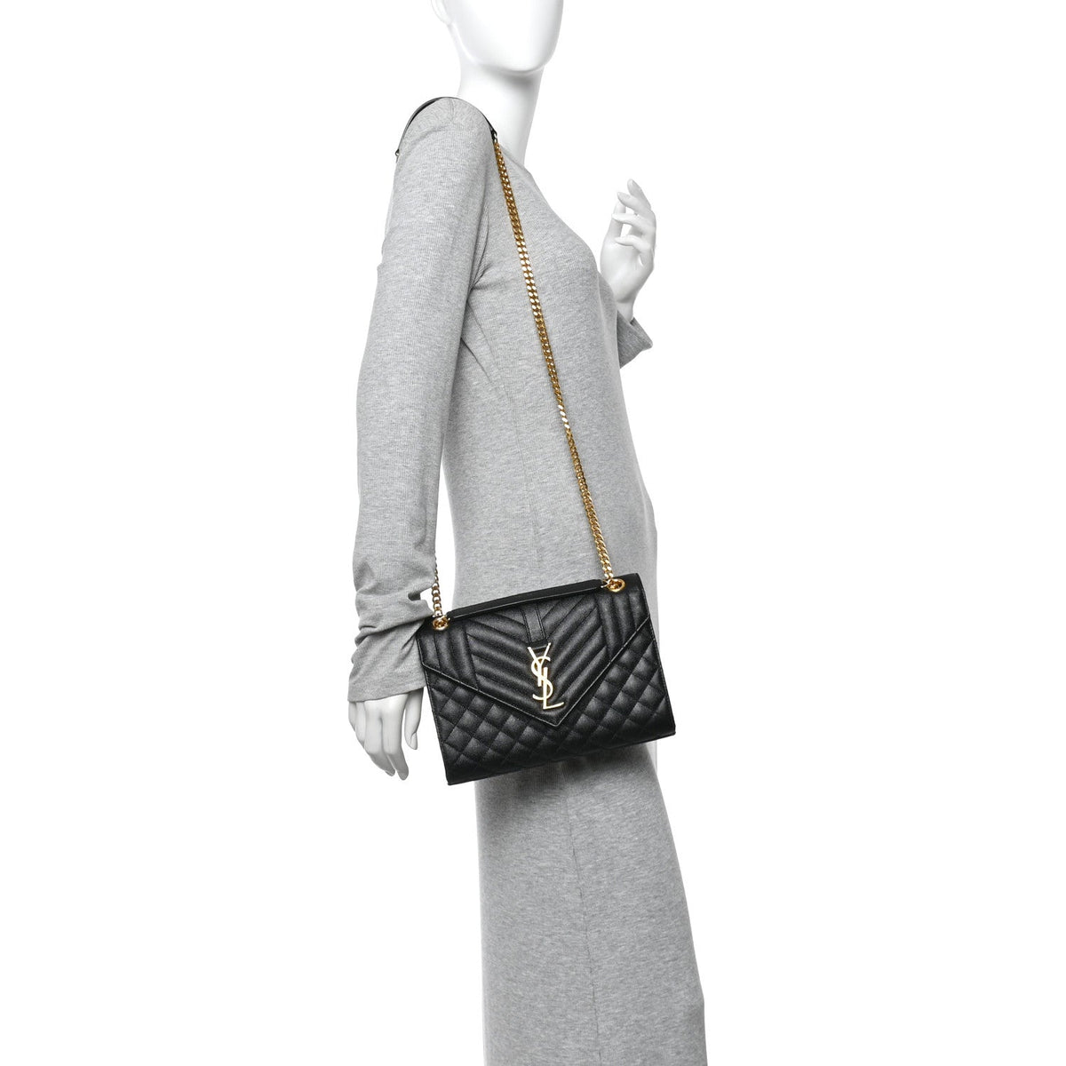 Grain De Poudre Textured Mixed Matelasse Triquilt Medium Monogram Satchel Black