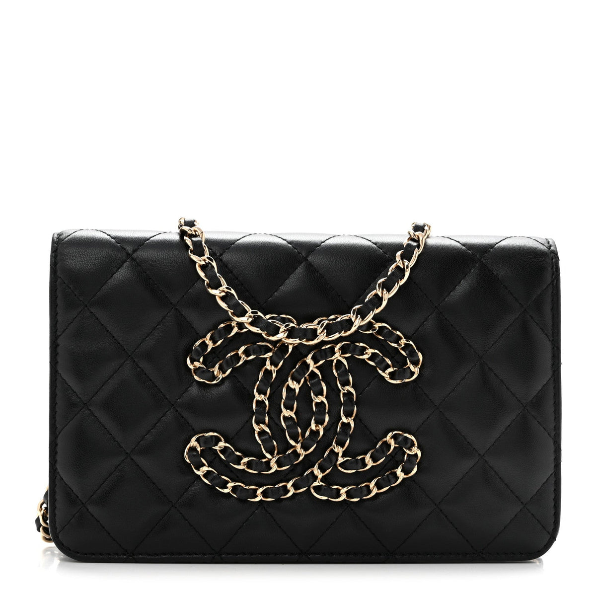Calfskin Once Upon A Time Wallet on Chain WOC Black