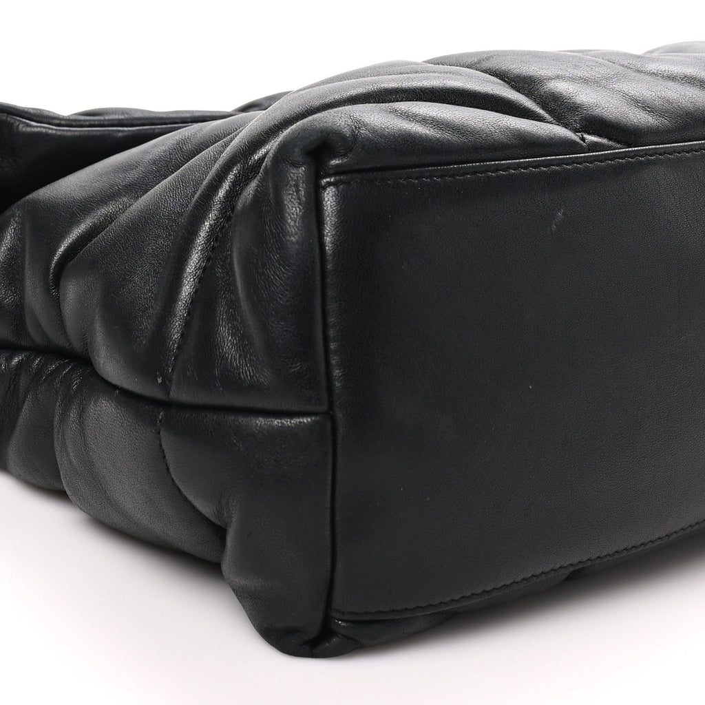 Lambskin Quilted Monogram Monochrome Medium Loulou Puffer Chain Satchel Black
