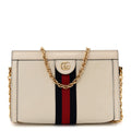Textured Calfskin Web Small Ophidia Chain Shoulder Bag Mystic White