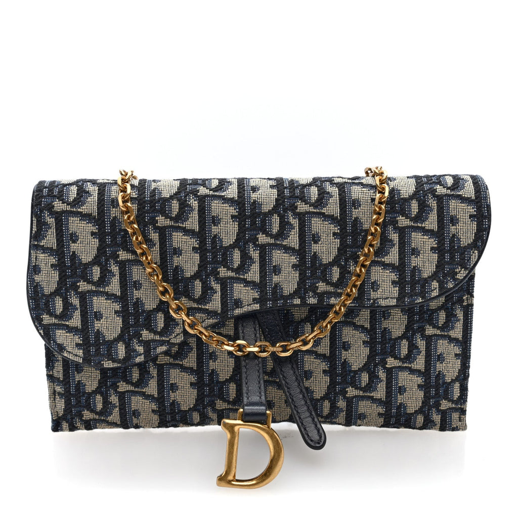 Oblique Saddle Chain Long Wallet Blue