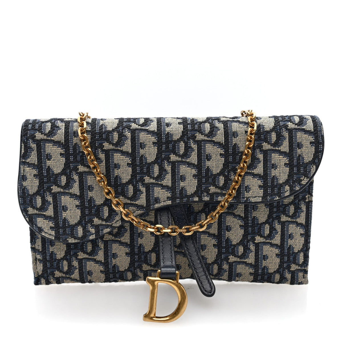 Oblique Saddle Chain Long Wallet Blue