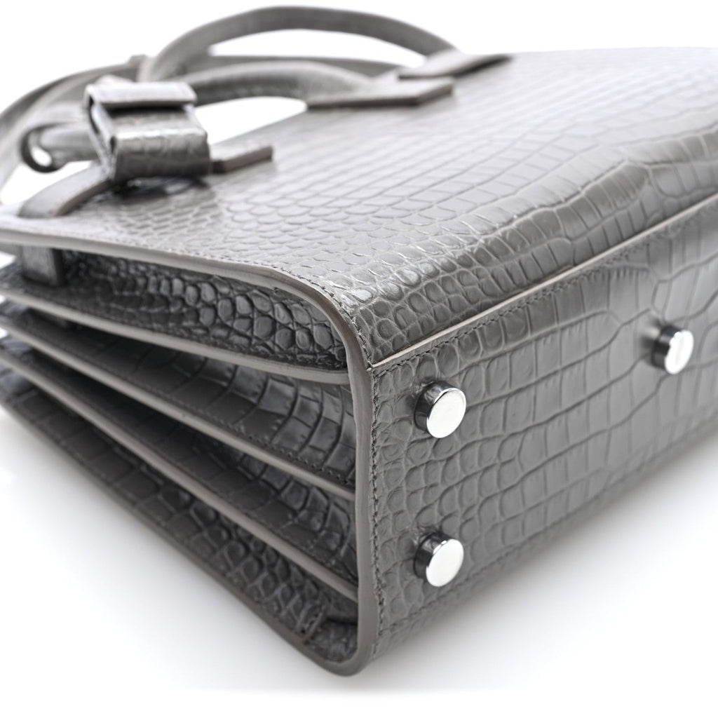 Calfskin Crocodile Embossed Nano Sac De Jour Fog