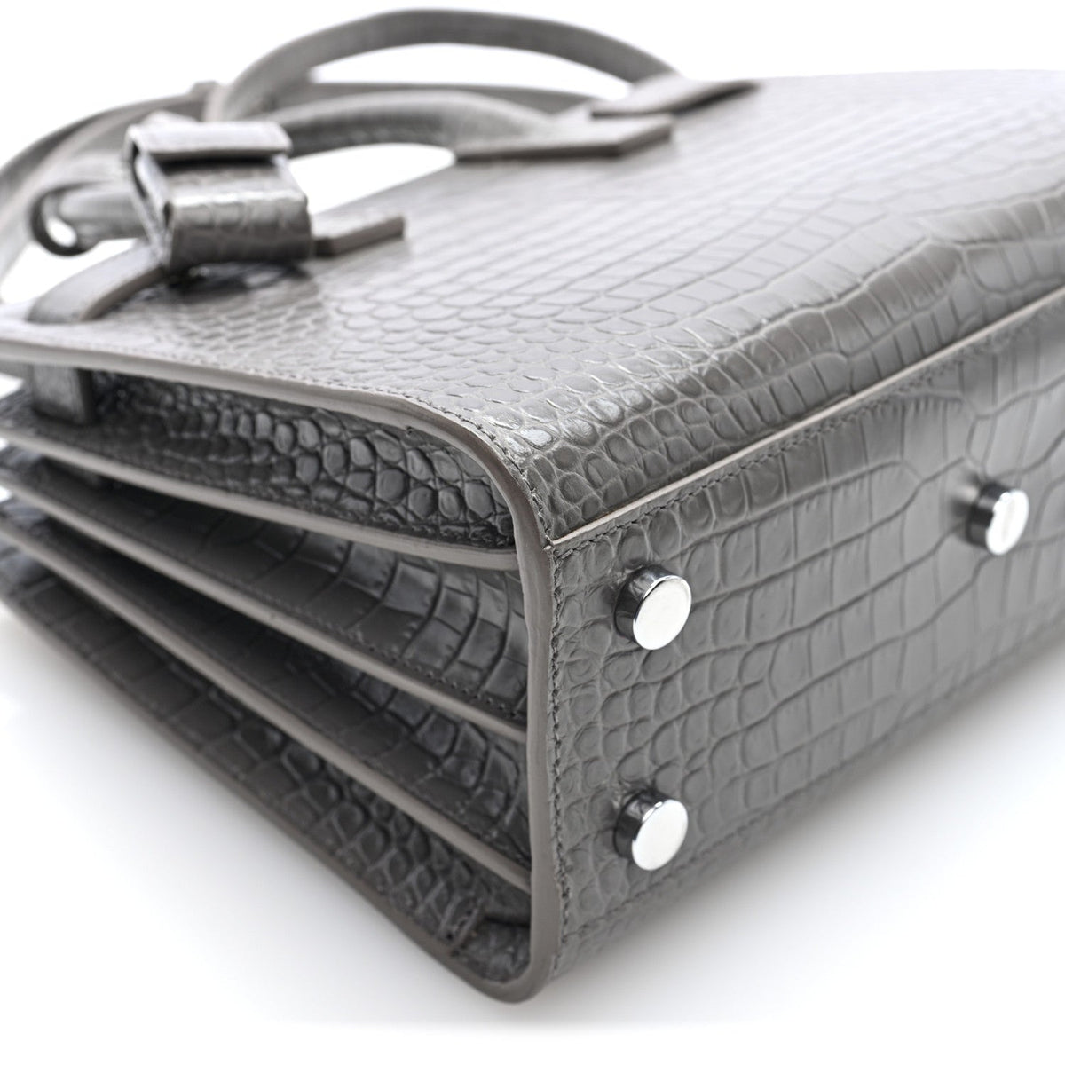 Calfskin Crocodile Embossed Nano Sac De Jour Fog