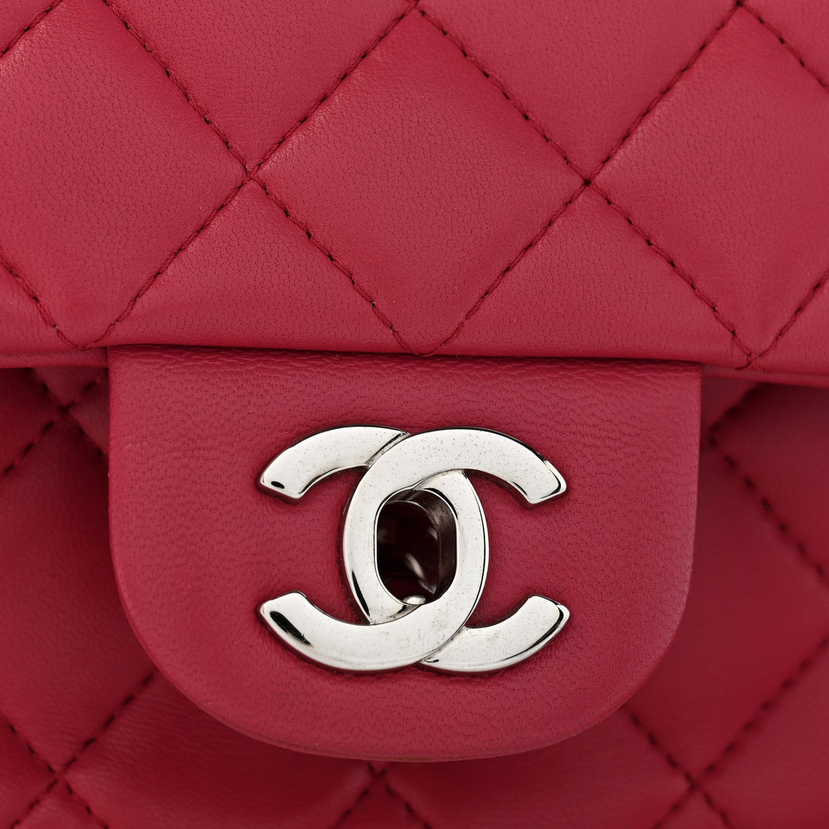Lambskin Quilted Mini Rectangular Flap Dark Pink