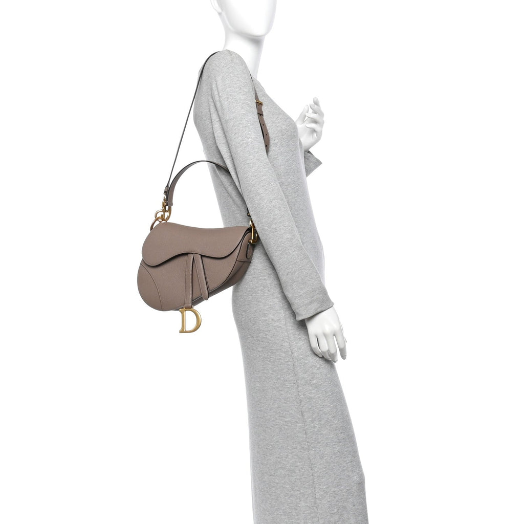 Grained Calfskin Saddle Bag With Strap Warm Taupe