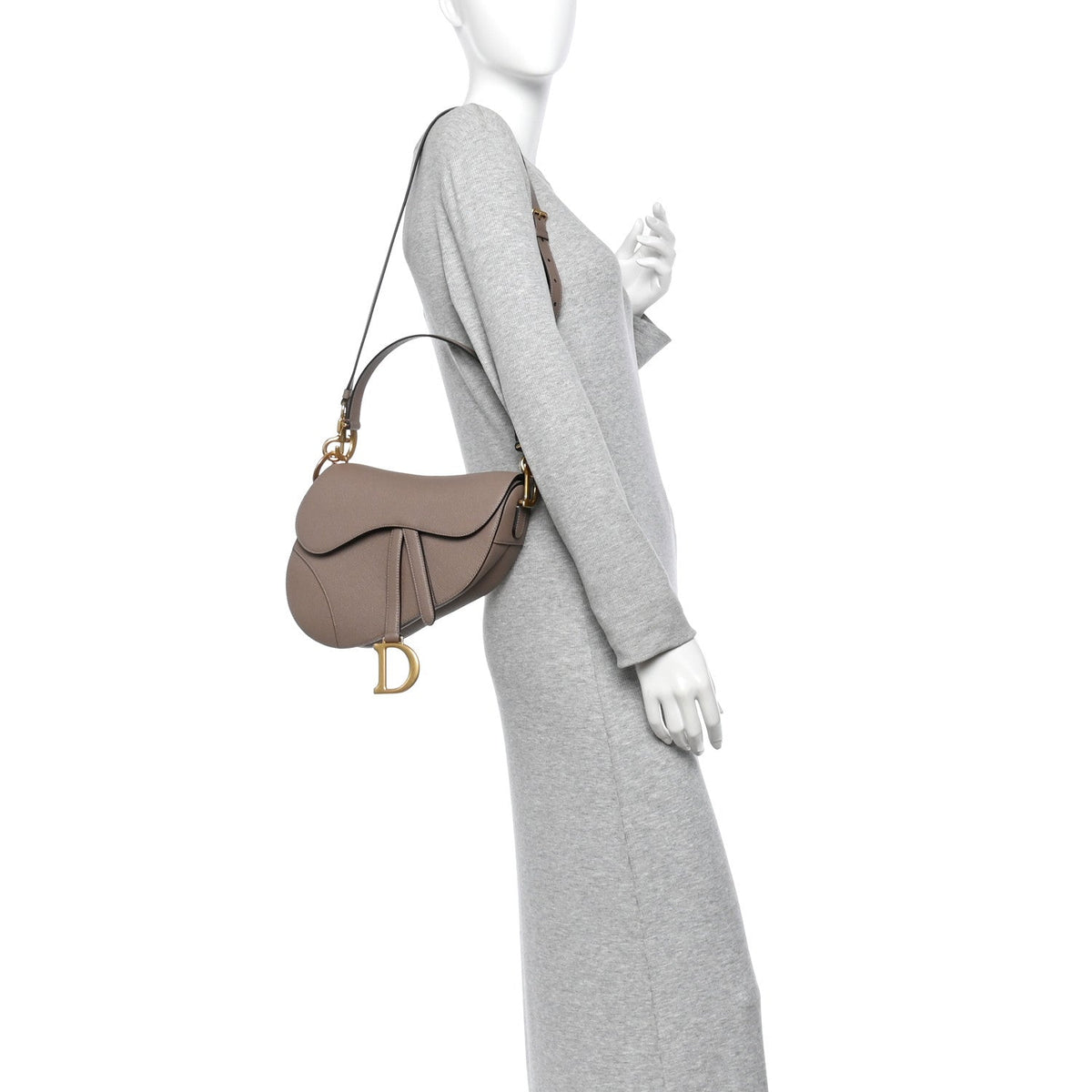 Grained Calfskin Saddle Bag With Strap Warm Taupe