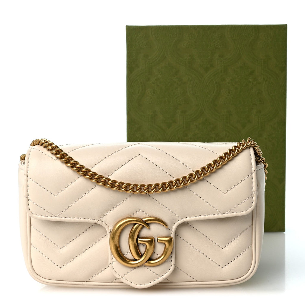 Calfskin Matelasse Super Mini GG Marmont Shoulder Bag White