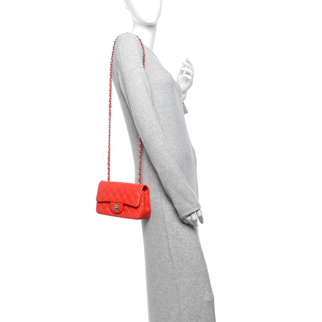 Lambskin Quilted Mini Rectangular Flap Red