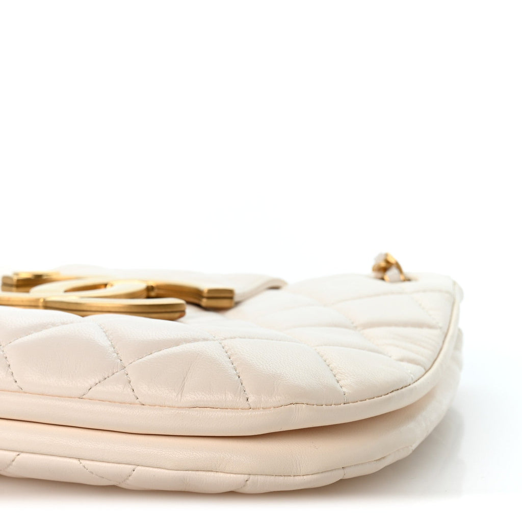 Lambskin Quilted Giant CC Shoulder Bag White