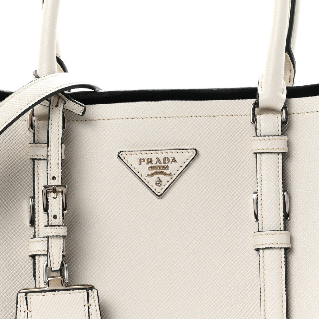 Saffiano Cuir Medium Double Handle Tote Talco Black