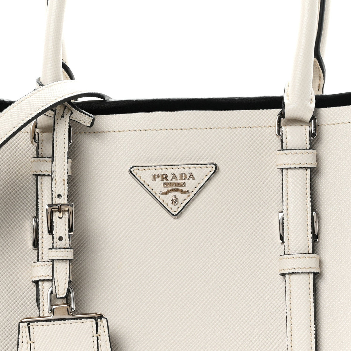 Saffiano Cuir Medium Double Handle Tote Talco Black