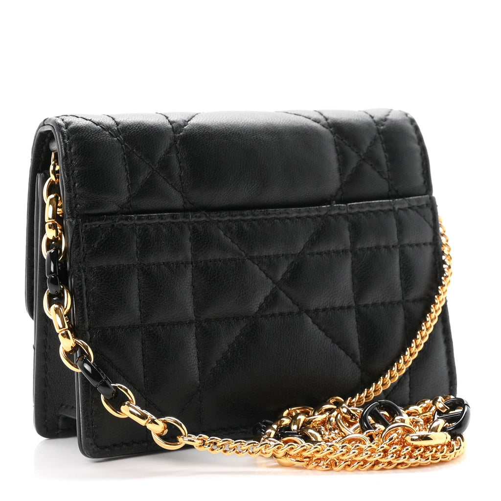 Lambskin Macrocannage Micro Miss Caro Pouch With Chain Black
