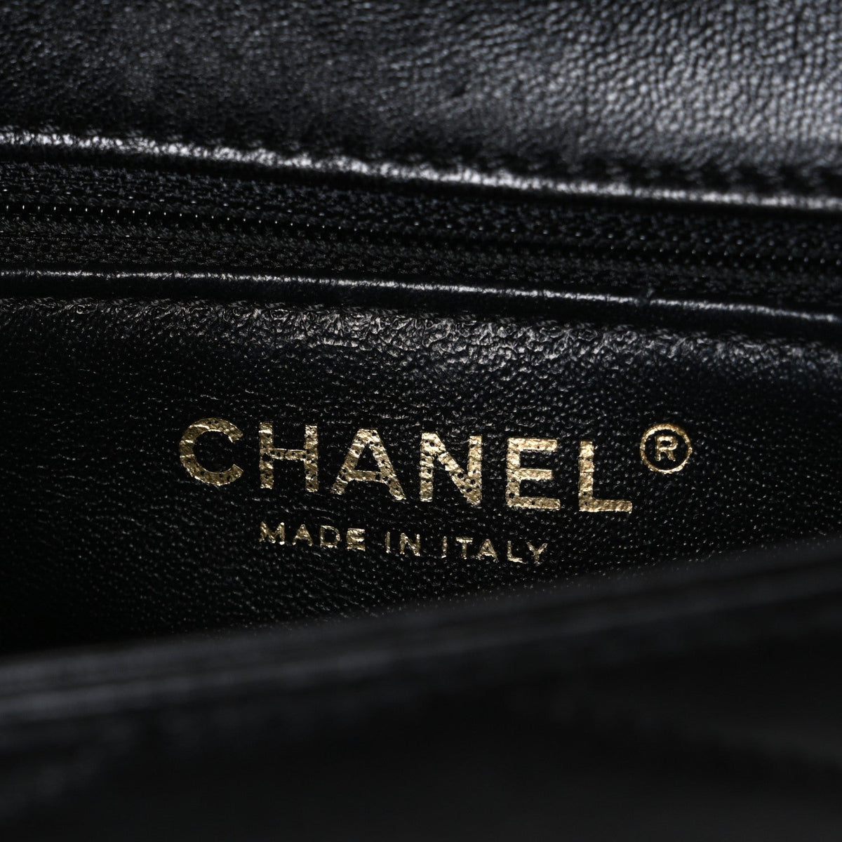 Lambskin Reversed Chevron Quilted Flap Black