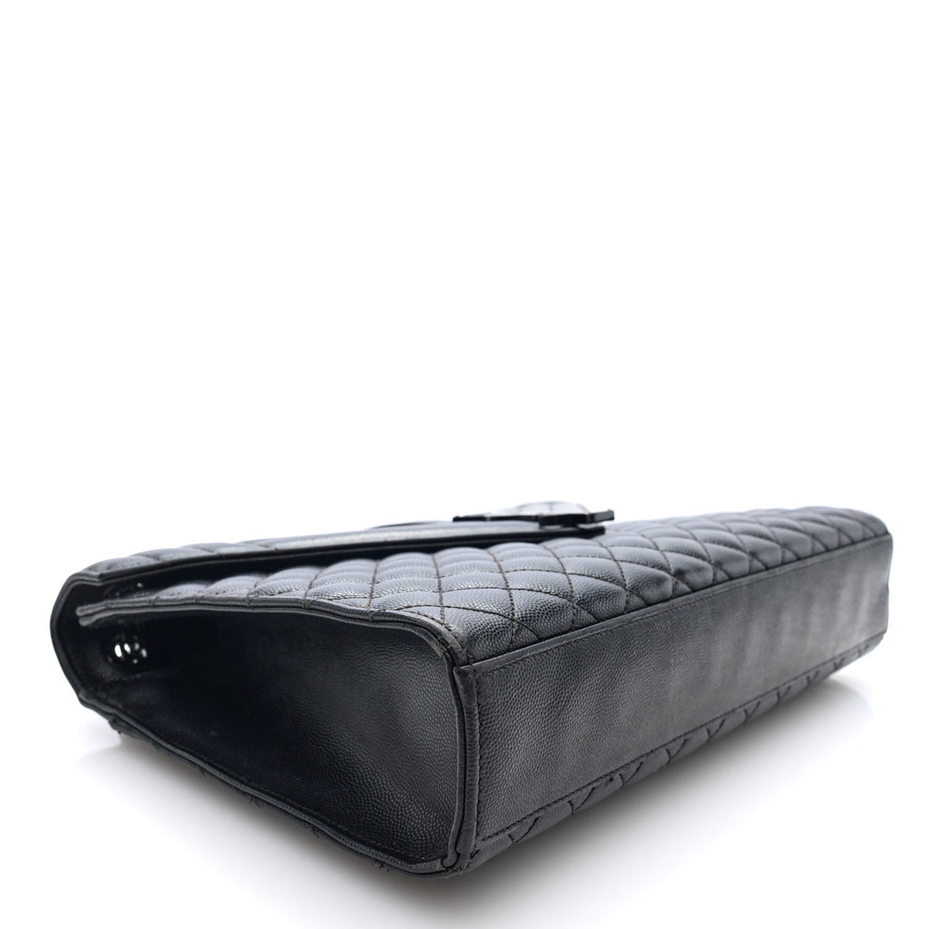 Grain De Poudre Textured Mixed Matelasse Large Triquilt Monogram Monochrome Satchel Black