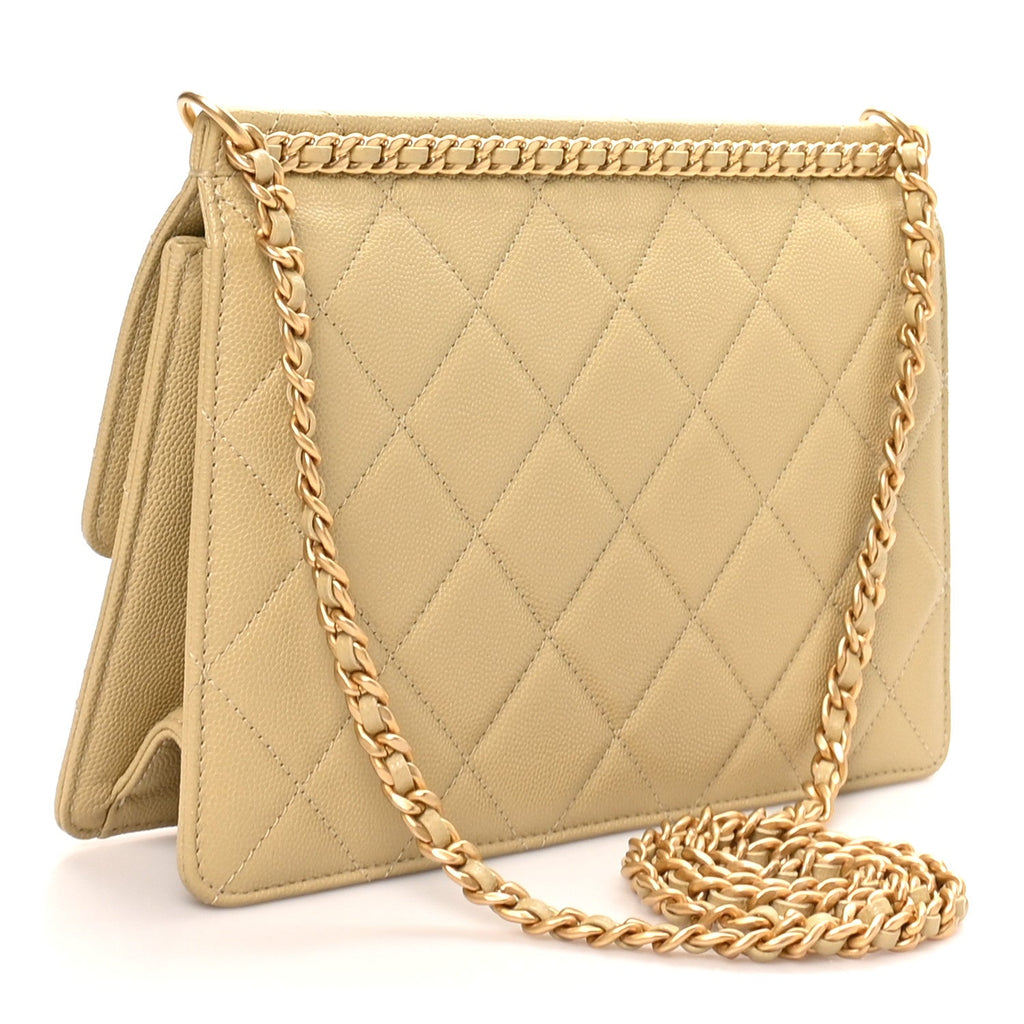 Caviar Quilted Chain Frame Flap  Light Green