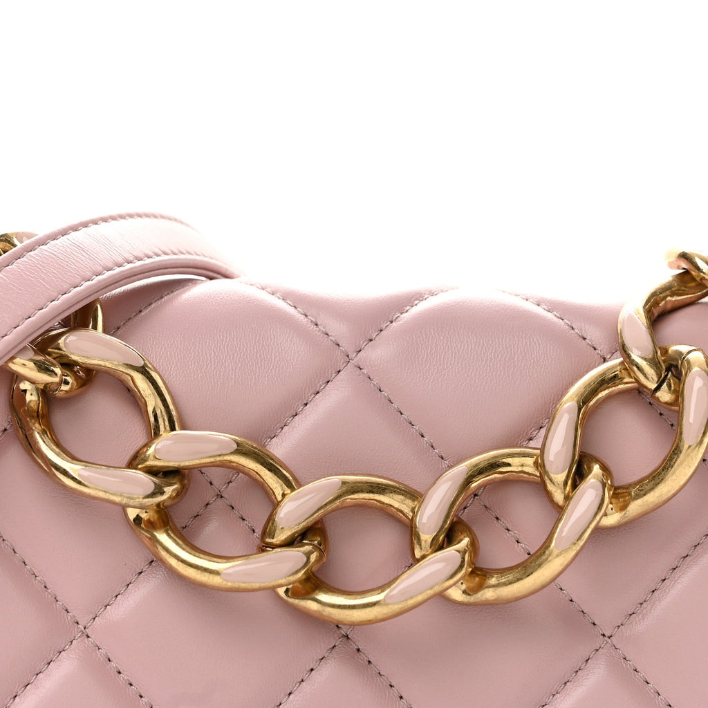 Lambskin Quilted Color Match Small Flap Light Pink