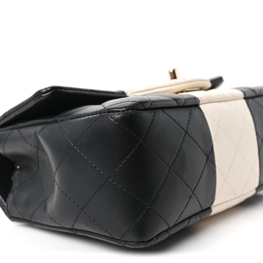 Lambskin Quilted Mini Rectangular Flap Black White