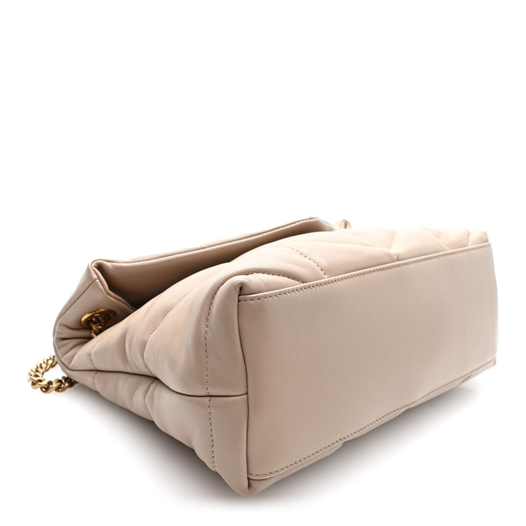 Lambskin Quilted Small Loulou Puffer Monogram Chain Satchel Dark Beige