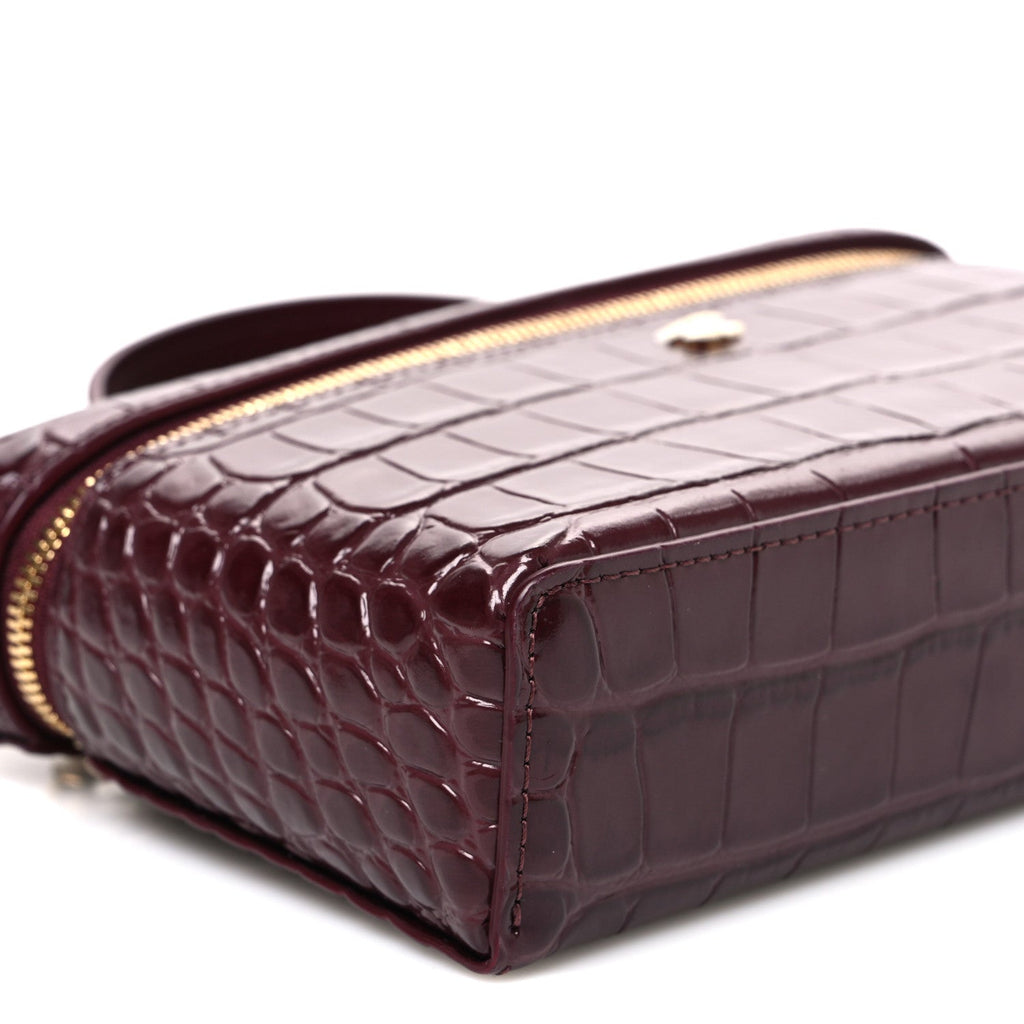 Calfskin Crocodile Embossed Crococo Exoticoco Vanity With Chain Dark Burgundy