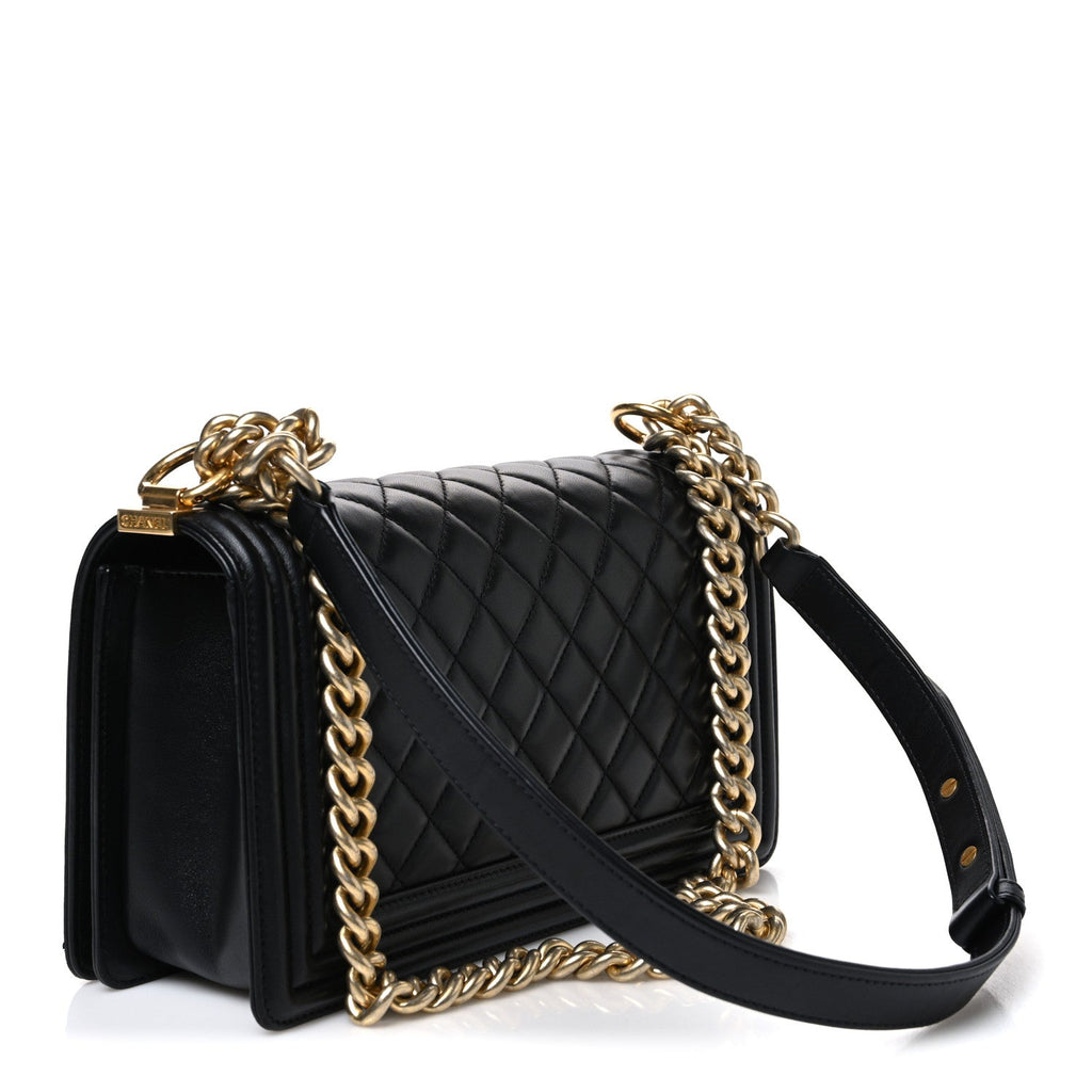 Lambskin Quilted Medium Boy Flap Black