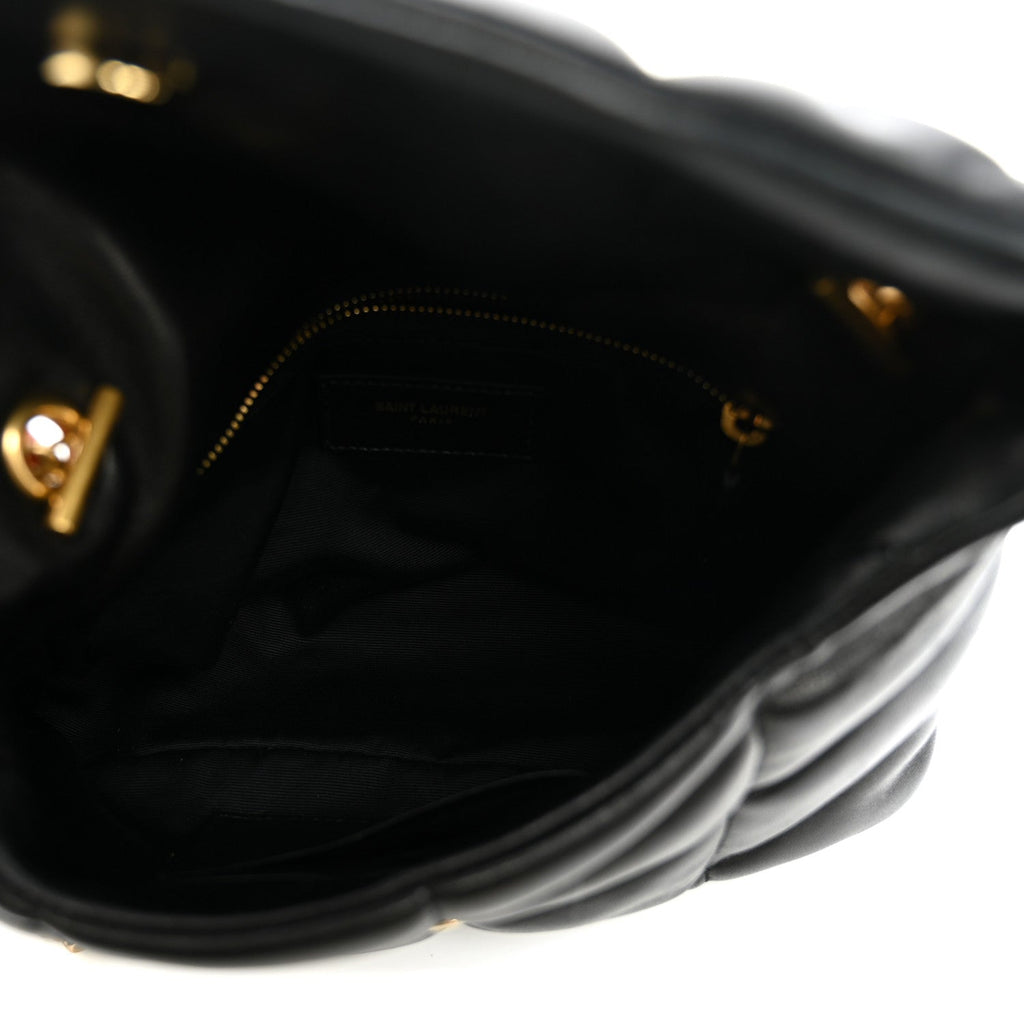 Lambskin Quilted Toy Loulou Puffer Monogram Chain Satchel Black