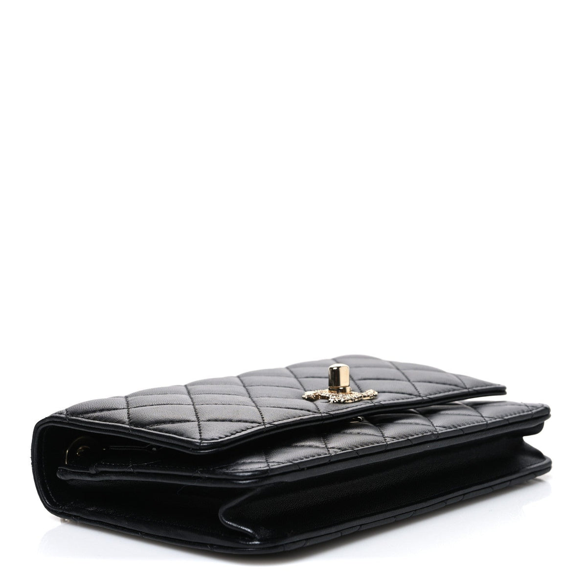Lambskin Crystal Quilted Trendy CC Top Handle WOC Flap Bag Black