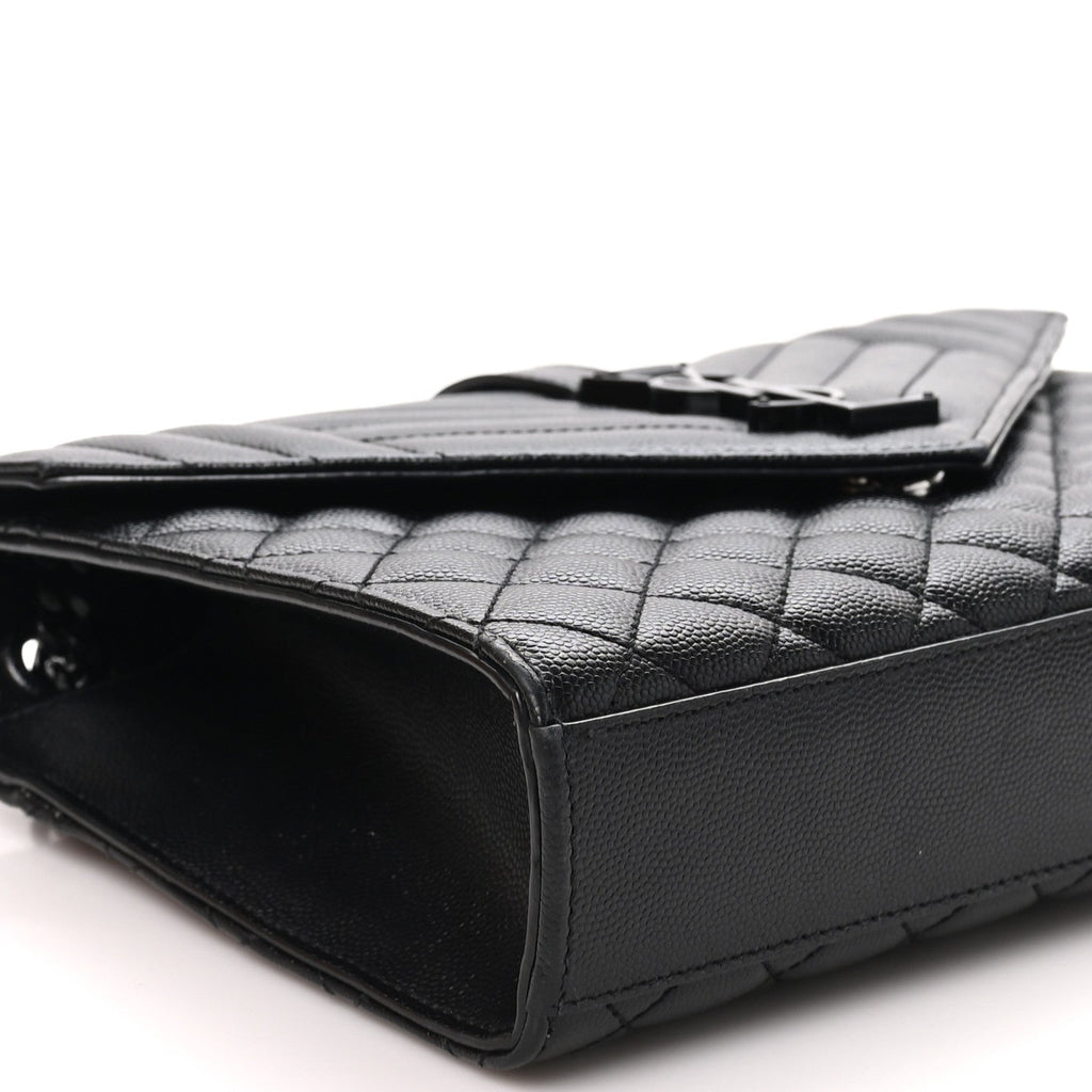 Grain De Poudre Textured Mixed Matelasse Triquilt Medium Monogram Monochrome Satchel Black