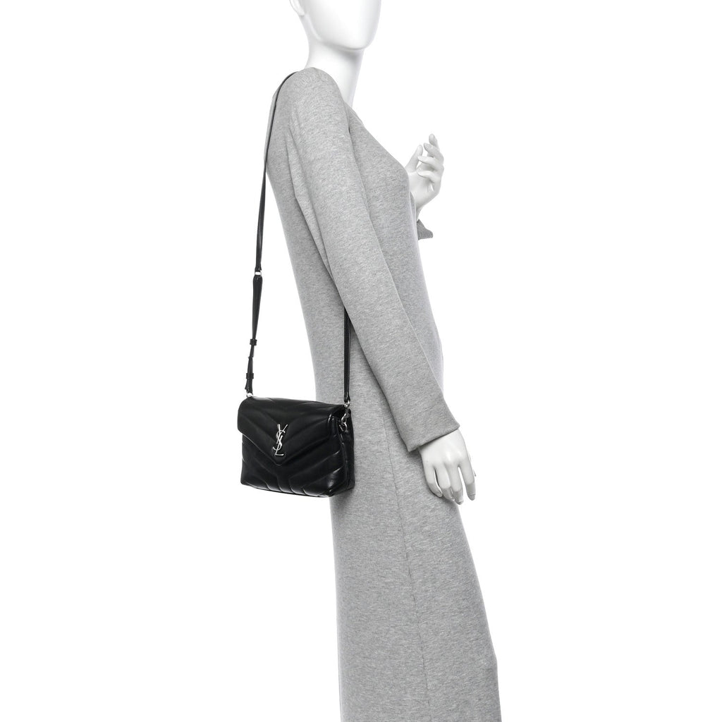 Calfskin Y Quilted Monogram Toy Loulou Crossbody Bag Black
