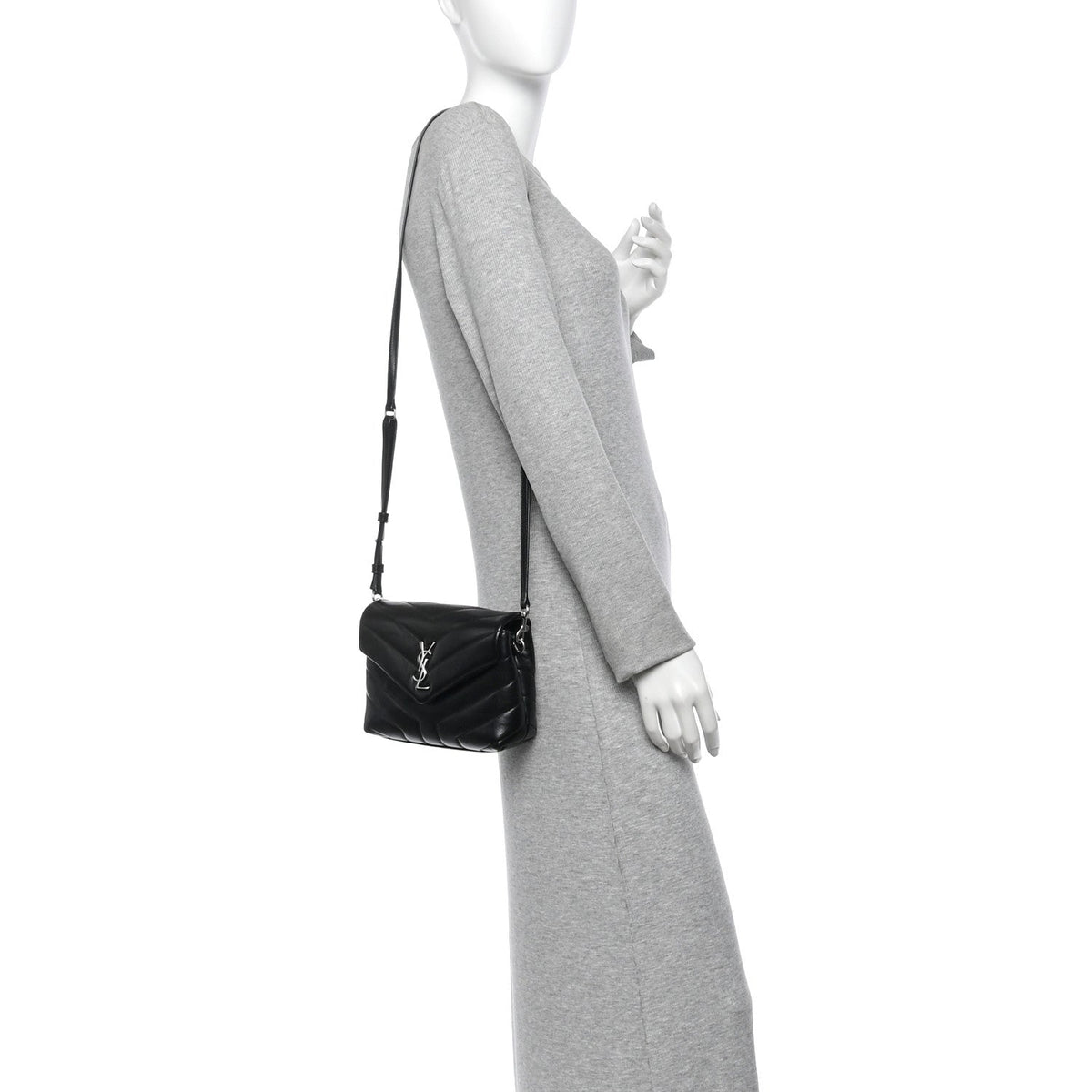 Calfskin Y Quilted Monogram Toy Loulou Crossbody Bag Black