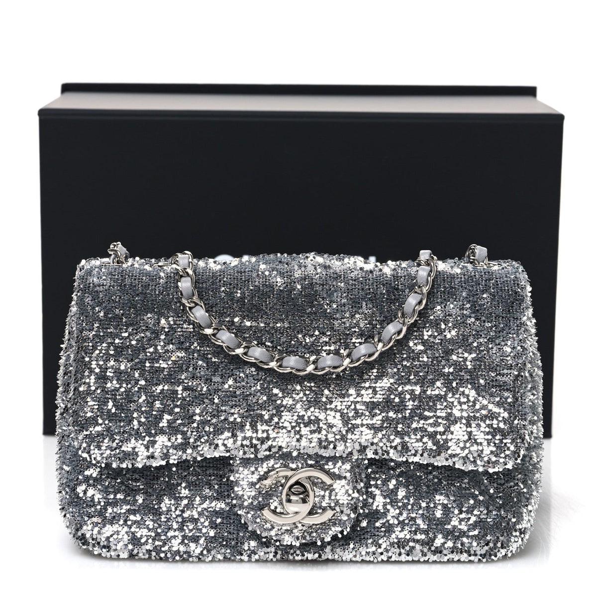 Sequin Mini Rectangular Flap Silver