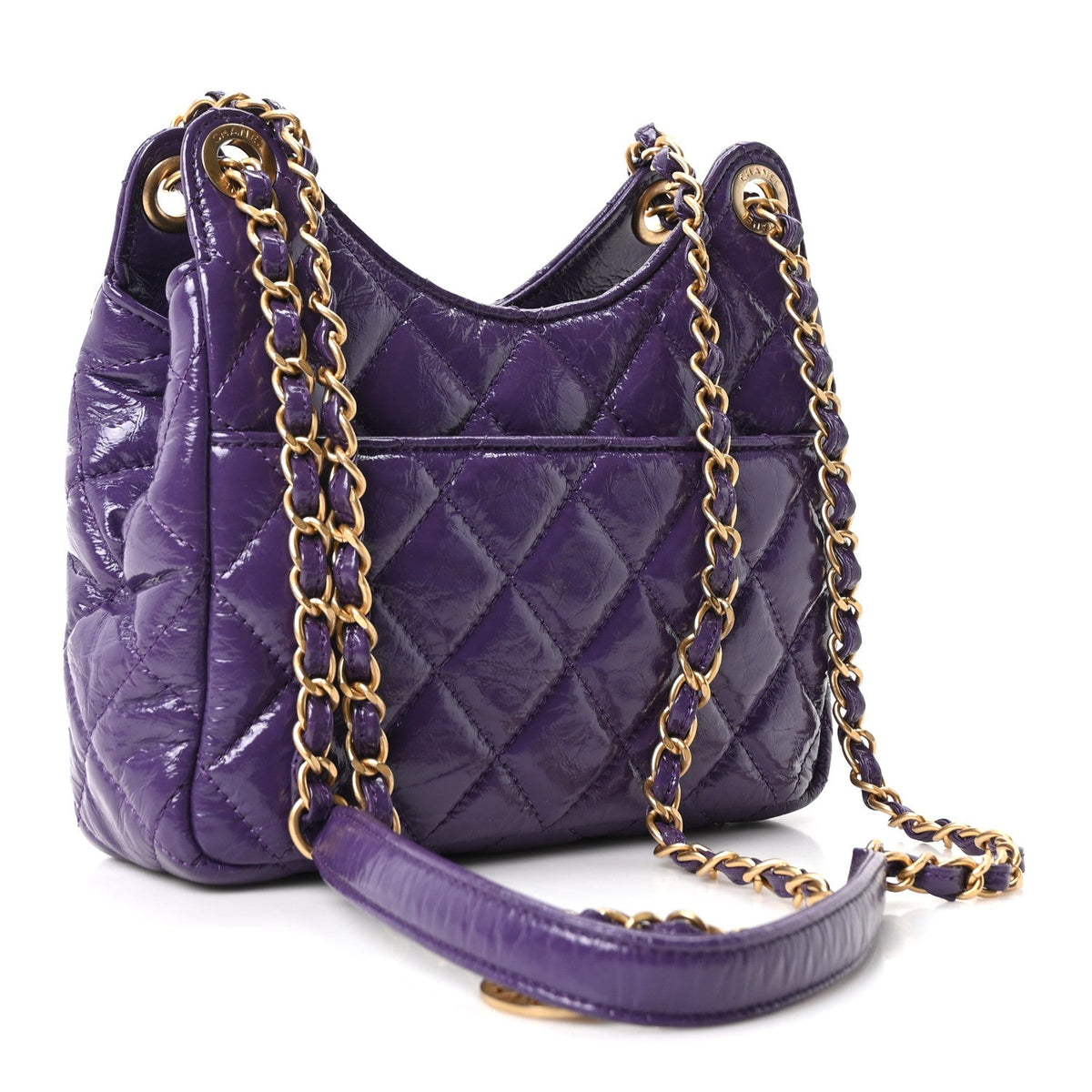 Shiny Crumpled Calfskin Quilted Small Wavy CC Hobo Purple
