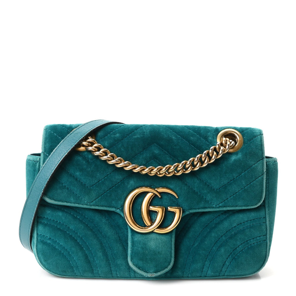 Velvet Matelasse Mini GG Marmont Shoulder Bag Pavone Cyan