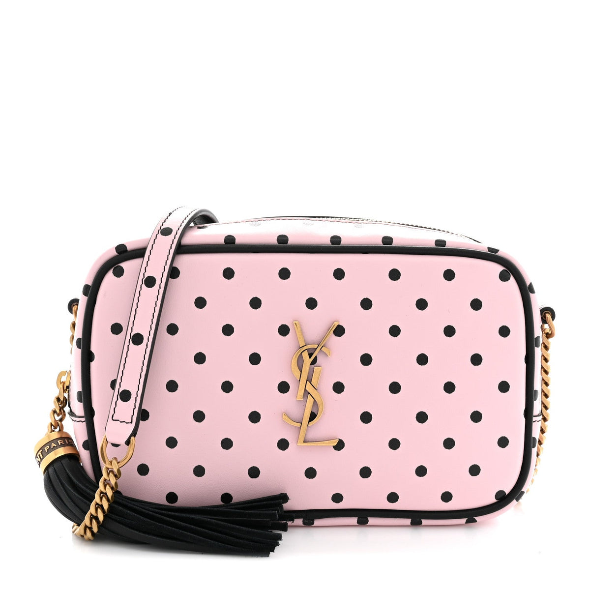 Calfskin Printed Polka Dot Mini Lou Camera Bag Pink Black