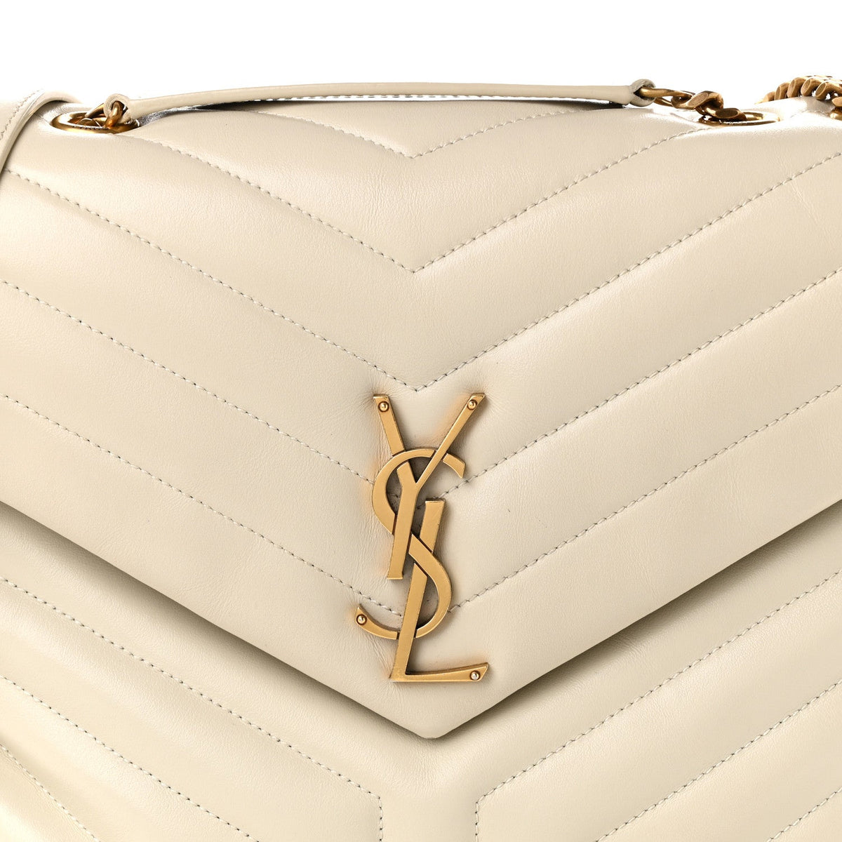 Calfskin Y Quilted Monogram Medium Loulou Chain Satchel Crema Soft