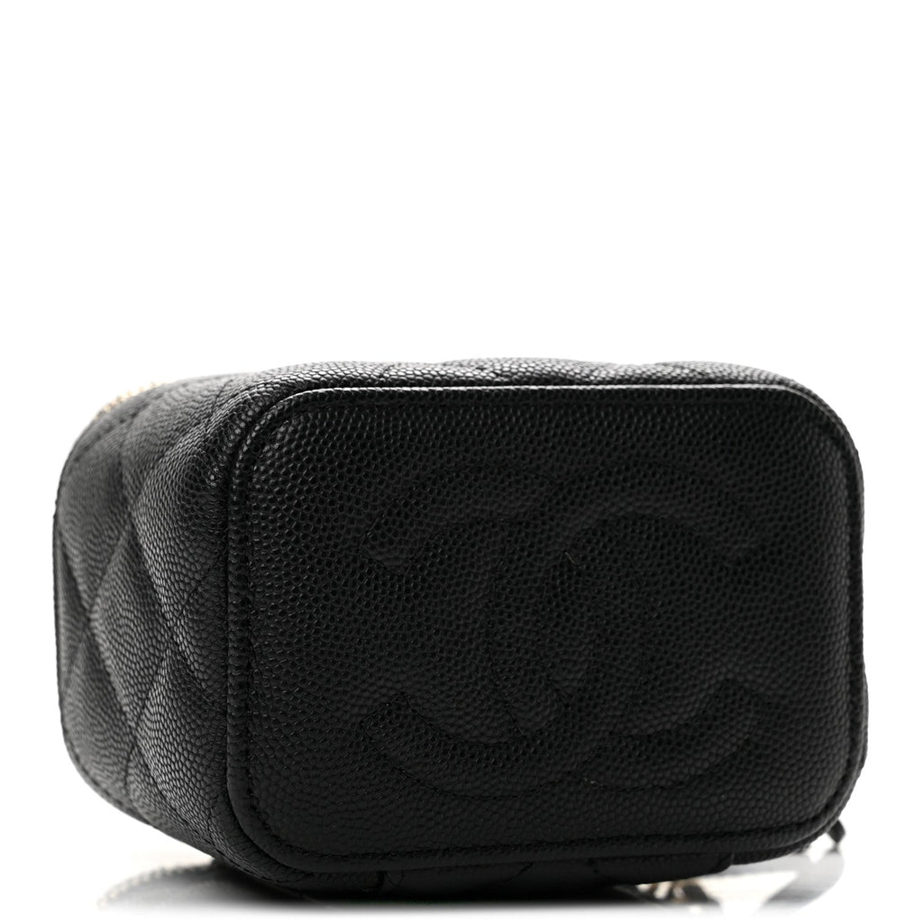 Caviar Quilted Mini Vanity Case With Chain Black