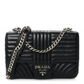 Soft Calfskin Impunture Diagramme Large Chain Flap Shoulder Bag Black