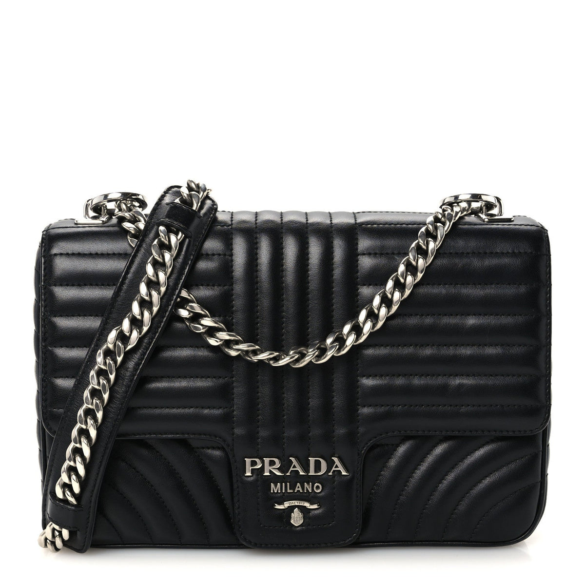 Soft Calfskin Impunture Diagramme Large Chain Flap Shoulder Bag Black