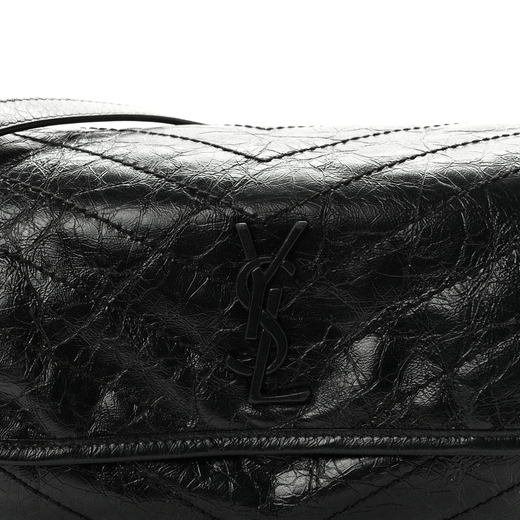 Crinkled Calfskin Matelasse Monogram Niki Body Bag Black