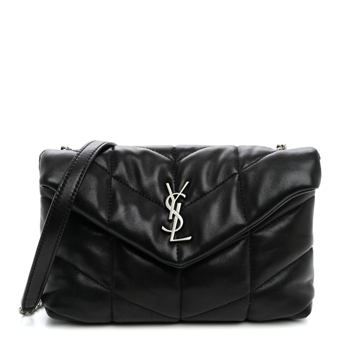 Lambskin Quilted Toy Loulou Puffer Monogram Chain Satchel Black