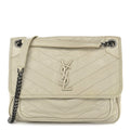 Crinkled Calfskin Matelasse Monogram Medium Niki Chain Satchel Ivory