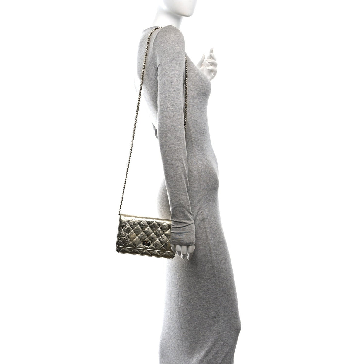 Metallic Aged Calfskin Quilted Reissue Wallet On Chain WOC Gold