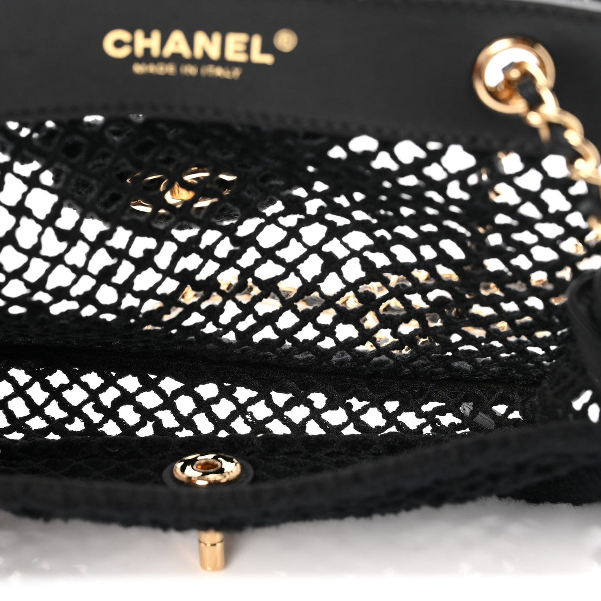 Mesh Macrame Small Flap Bag Black