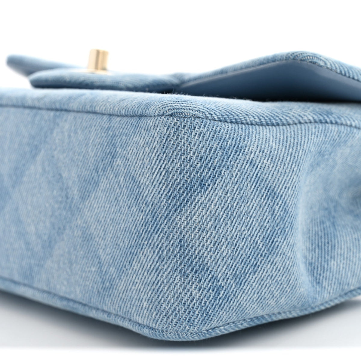 Printed Denim Quilted Mini Rectangular Flap Light Blue