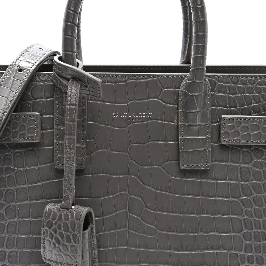 Calfskin Crocodile Embossed Nano Sac De Jour Fog