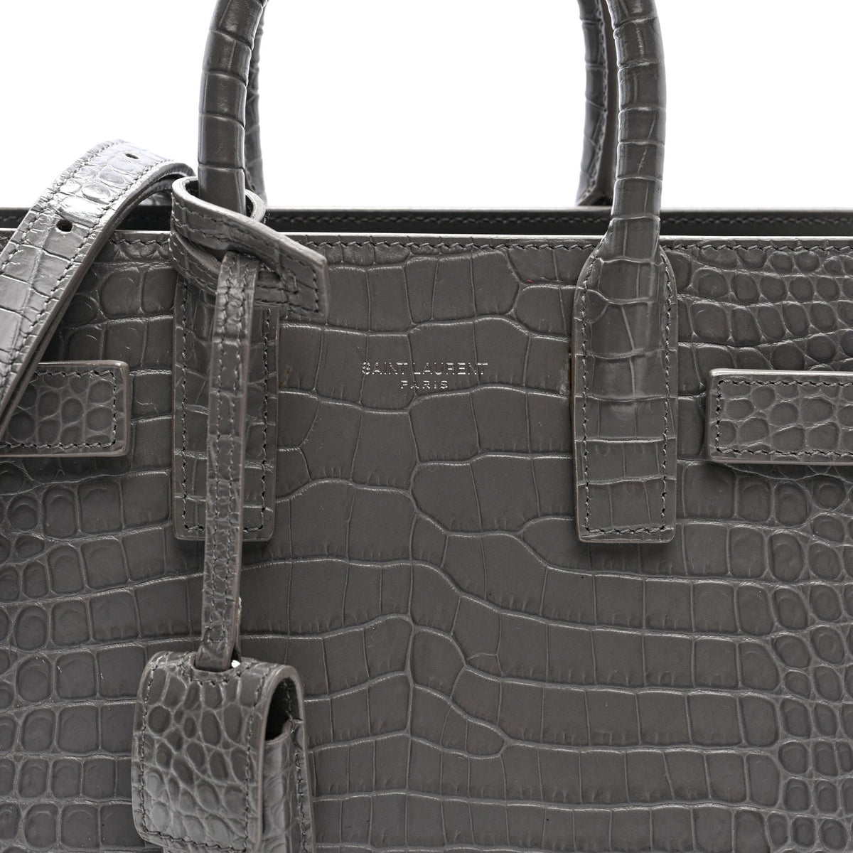 Calfskin Crocodile Embossed Nano Sac De Jour Fog