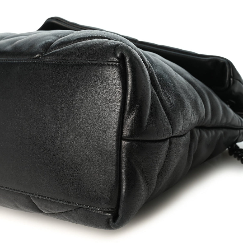Lambskin Quilted Monogram Monochrome Medium Loulou Puffer Chain Satchel Black